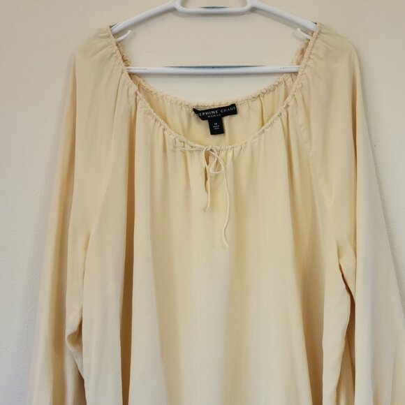 Josephine Chaus Ivory 100% Silk Scoop Neck Blouse Flutter Sz 18 Semi Sheer - Picture 3 of 14